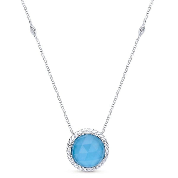 925 Sterling Silver Rock Crystal and Turquoise Pendant Necklace