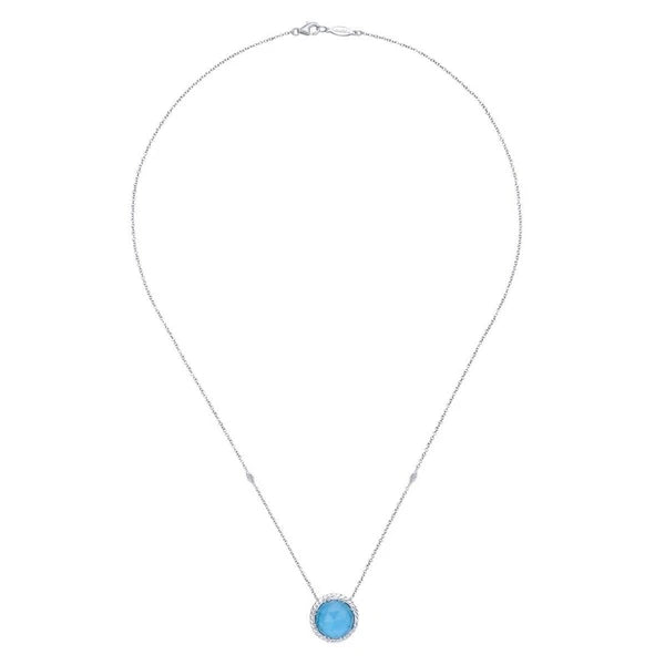 925 Sterling Silver Rock Crystal and Turquoise Pendant Necklace