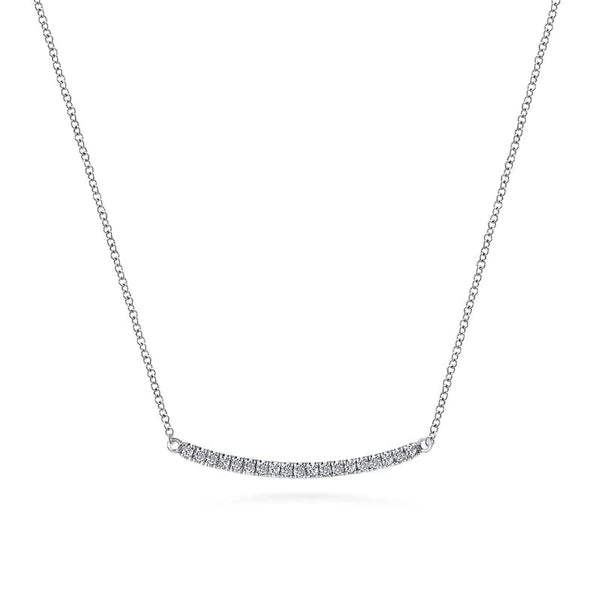 14K White Gold Diamond Pavé Curved Bar Necklace