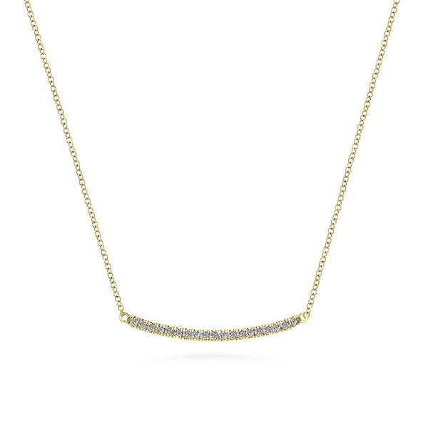 14K Yellow Gold Diamond Pavé Curved Bar Necklace