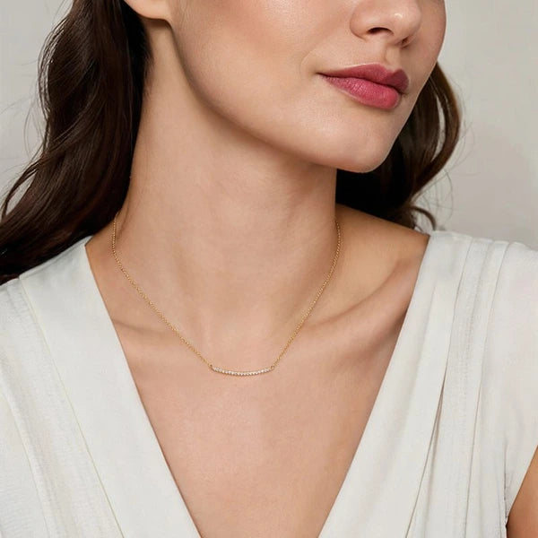 14K Yellow Gold Diamond Pavé Curved Bar Necklace
