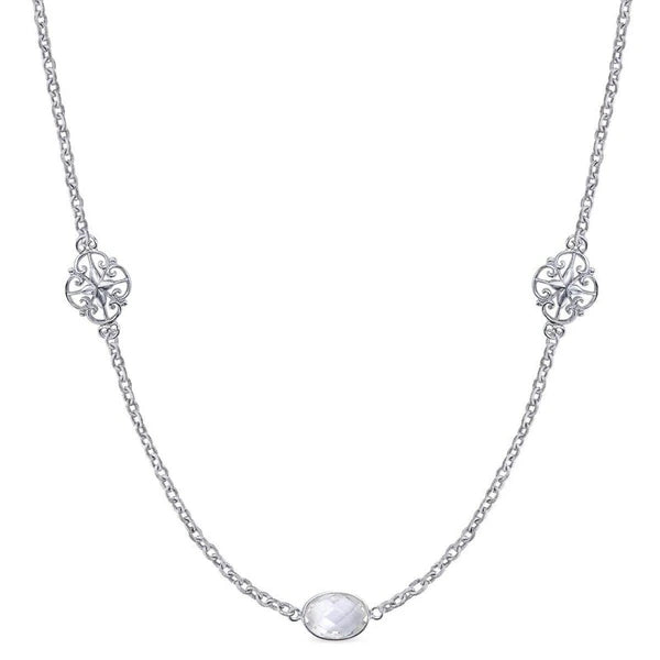 36" 925 Sterling Silver Rock Crystal Station Necklace