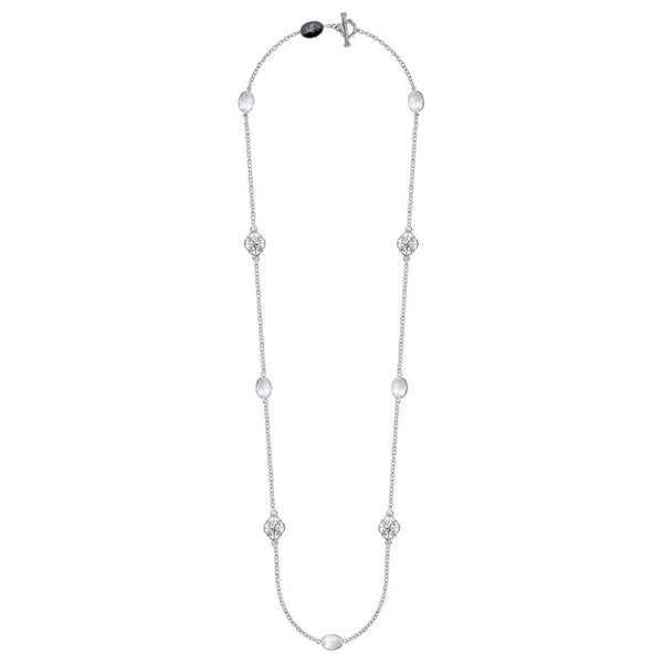 36" 925 Sterling Silver Rock Crystal Station Necklace