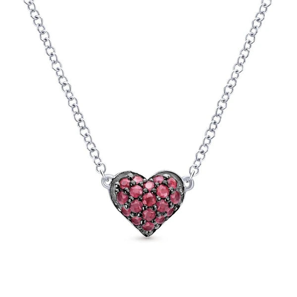 925 Sterling Silver Ruby Heart Pendant Necklace