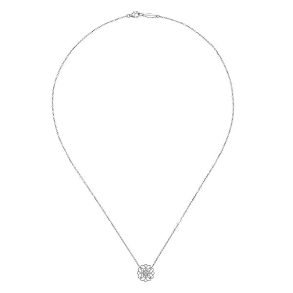 925 Sterling Silver Round Filigree White Sapphire Pendant Necklace