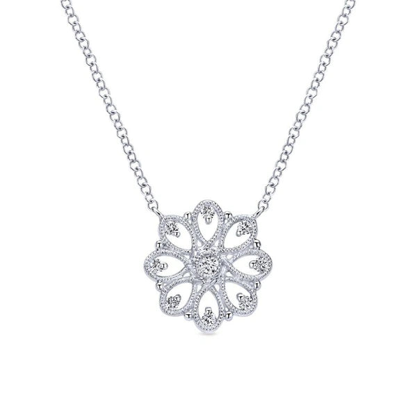 925 Sterling Silver Vintage Inspired Round White Sapphire Pendant Necklace