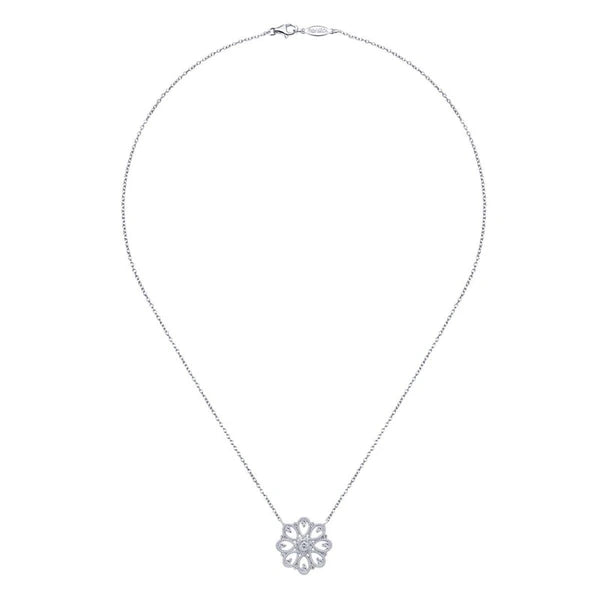 925 Sterling Silver Vintage Inspired Round White Sapphire Pendant Necklace