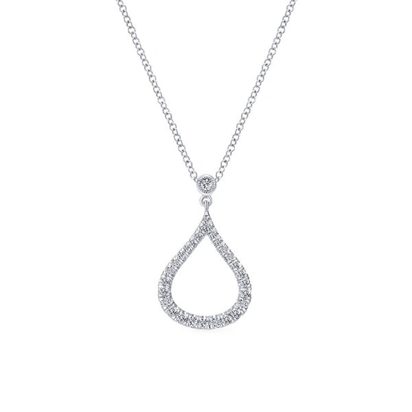 14k White Gold Diamond Pave Droplet Fashion Necklace
