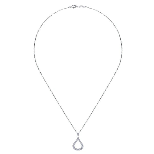 14k White Gold Diamond Pave Droplet Fashion Necklace