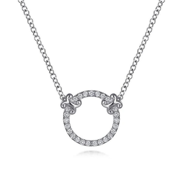 14K White Gold Open Diamond Circle Pendant Necklace