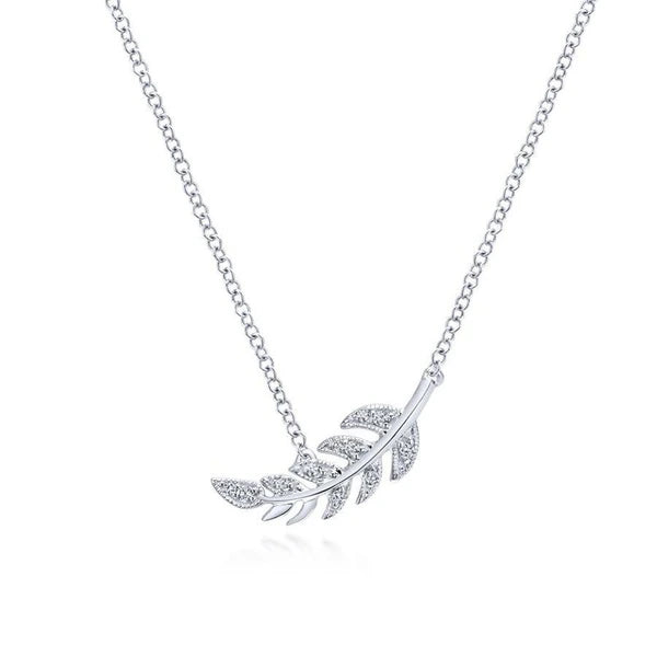14K White Gold Diamond Leaf Pendant Necklace