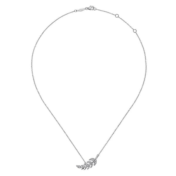 14K White Gold Diamond Leaf Pendant Necklace