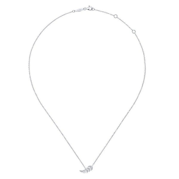 14K White Gold Diamond Leaf Pendant Necklace