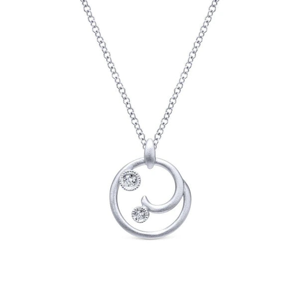 925 Sterling Silver Diamond Swirl Pendant Necklace