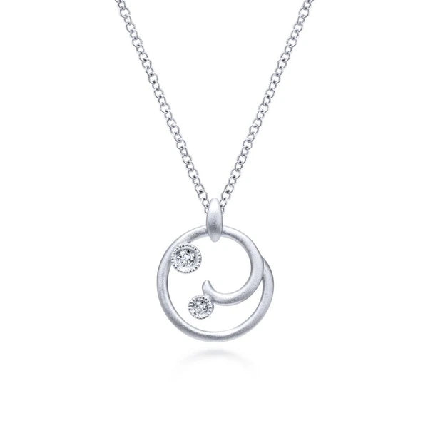 925 Sterling Silver Diamond Swirl Pendant Necklace