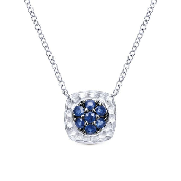 925 Sterling Silver Hammered PavÃ¢Ë†Å¡Ã‚Â© Sapphire Pendant Necklace
