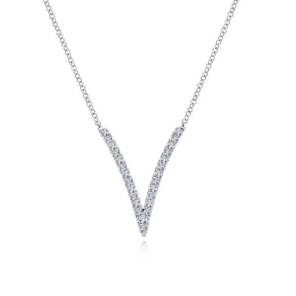 14K White Gold Split Chain Diamond V Necklace