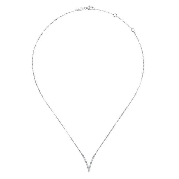 14K White Gold Split Chain Diamond V Necklace