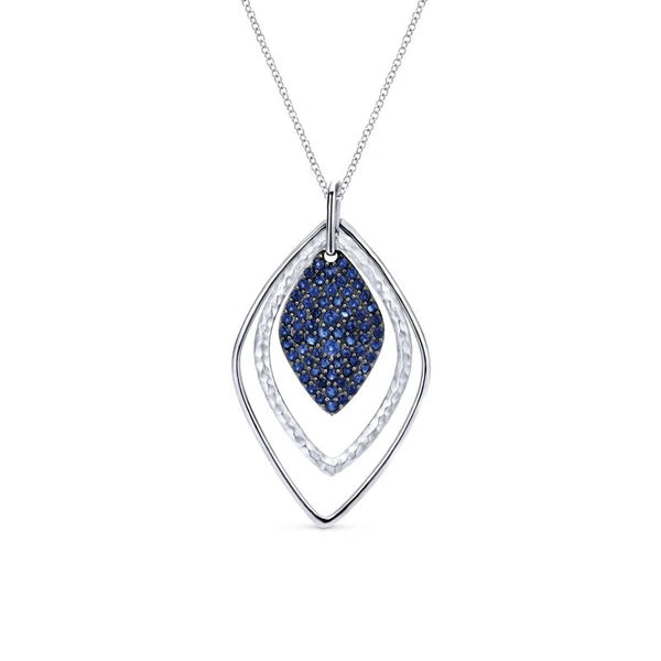 925 Sterling Silver Layered Sapphire Cluster Fashion Necklace