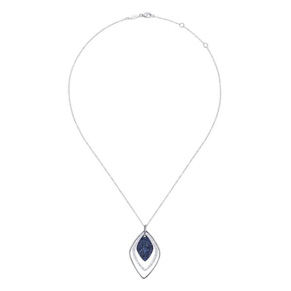 925 Sterling Silver Layered Sapphire Cluster Fashion Necklace