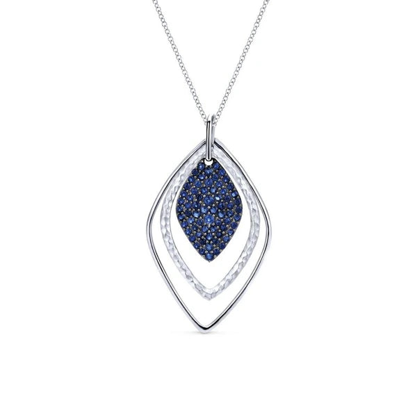 925 Sterling Silver Layered Sapphire Cluster Fashion Necklace