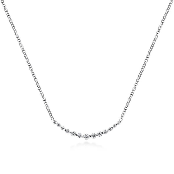 14K White Gold Diamond Curved Bar Necklace