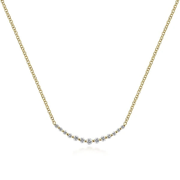 14K Yellow Gold Diamond Curved Bar Necklace