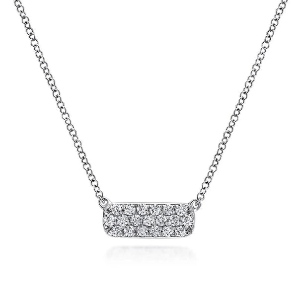 14K White Gold Pavé Diamond Bar Necklace