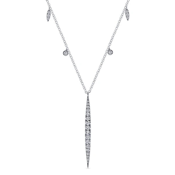 14k White Gold Slender Pave Diamond Fashion Necklace