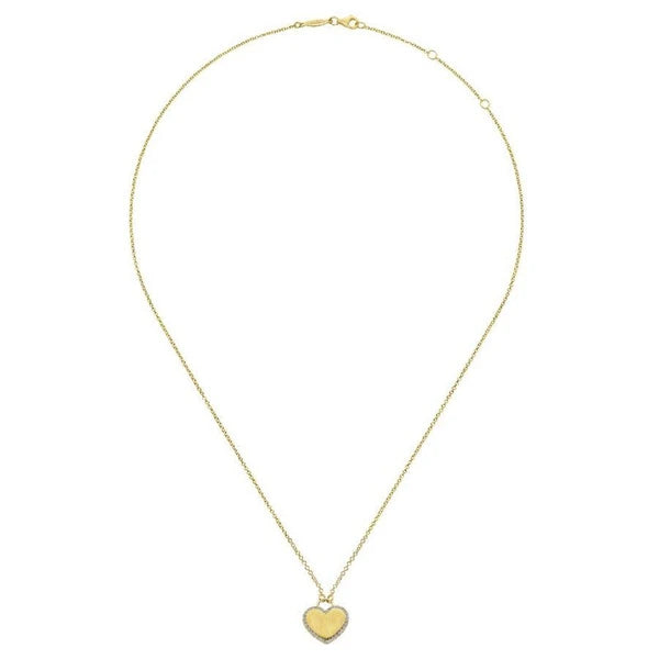 14K Yellow Gold Diamond Halo Engravable Heart Pendant Necklace