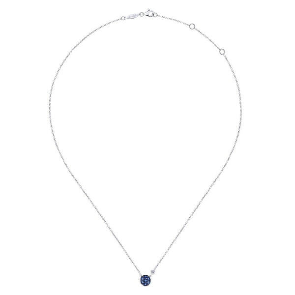 925 Sterling Silver Blue Sapphire Cluster And Diamond Pendant Necklace