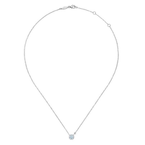 925 Sterling Silver Aquamarine and Diamond Pendant Necklace