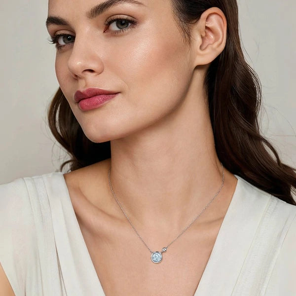 925 Sterling Silver Aquamarine and Diamond Pendant Necklace