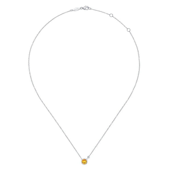 925 Sterling Silver Citrine and Diamond Pendant Necklace