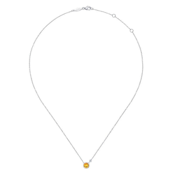 925 Sterling Silver Citrine and Diamond Pendant Necklace