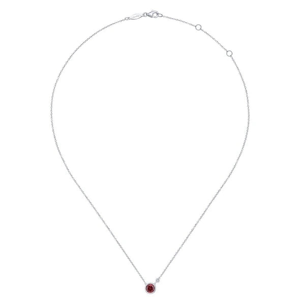 925 Sterling Silver Garnet and Diamond Pendant Necklace