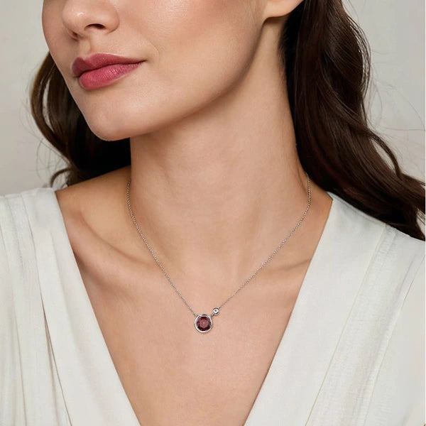 925 Sterling Silver Garnet and Diamond Pendant Necklace