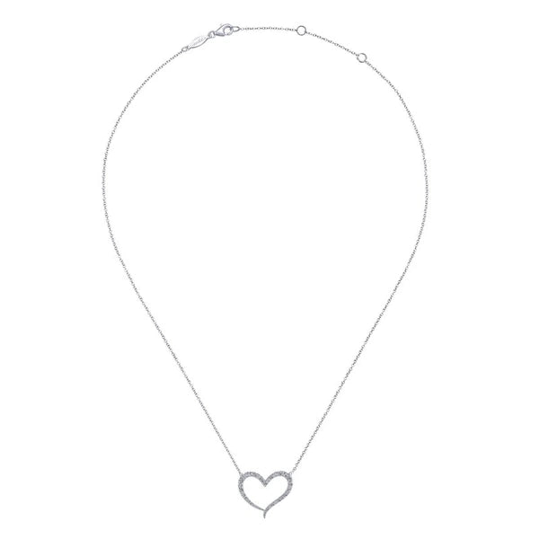 14k White Gold Pave Diamond Open Heart Shaped Necklace