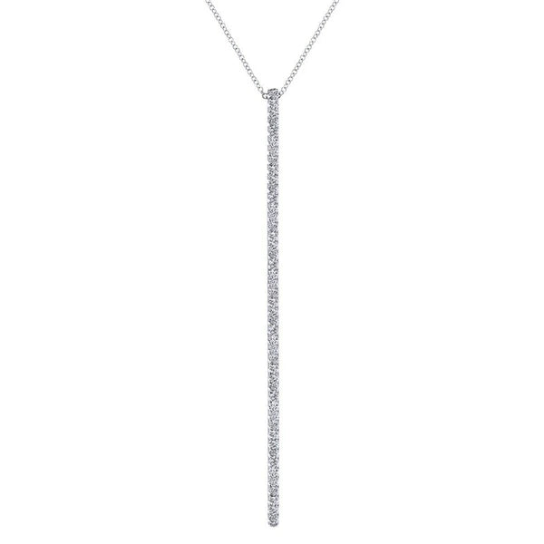 14K White Gold Long Diamond Bar Pendant Necklace