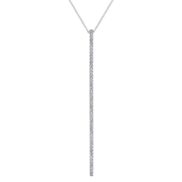 14K White Gold Long Diamond Bar Pendant Necklace