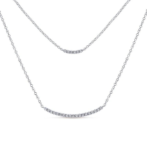 14k White Gold Layered Double Diamond Bar Necklace