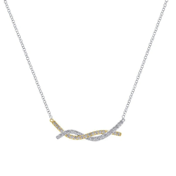 14k Yellow/White Gold Twisted Diamond Bar Necklace