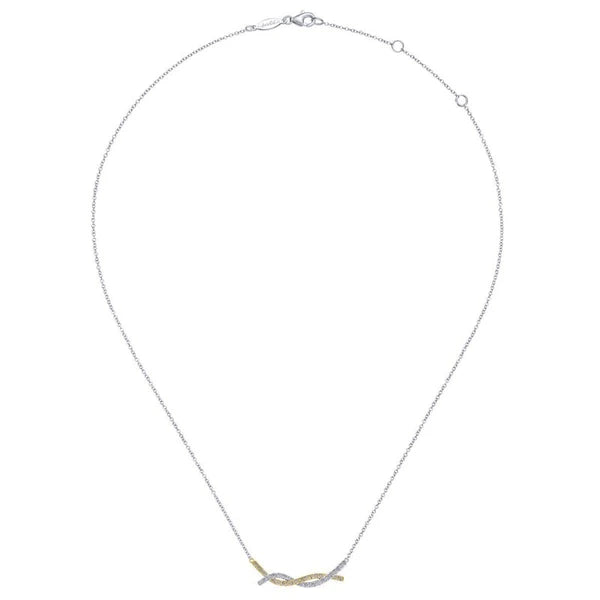 14k Yellow/White Gold Twisted Diamond Bar Necklace