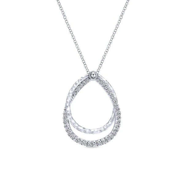 925 Sterling Silver White Sapphire Layered Pear Shaped Necklace