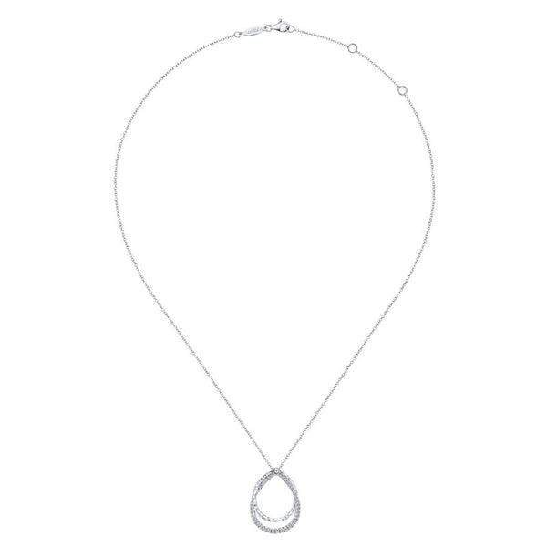 925 Sterling Silver White Sapphire Layered Pear Shaped Necklace