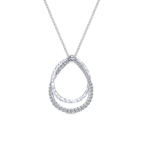 925 Sterling Silver White Sapphire Layered Pear Shaped Necklace