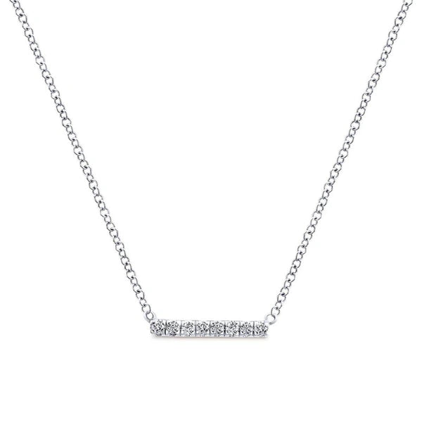 14K White Gold Petite e Diamond Bar Necklace