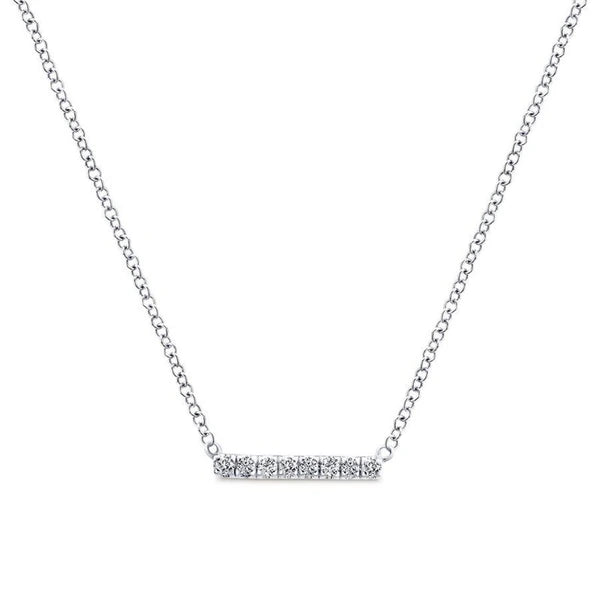 14K White Gold Petite e Diamond Bar Necklace
