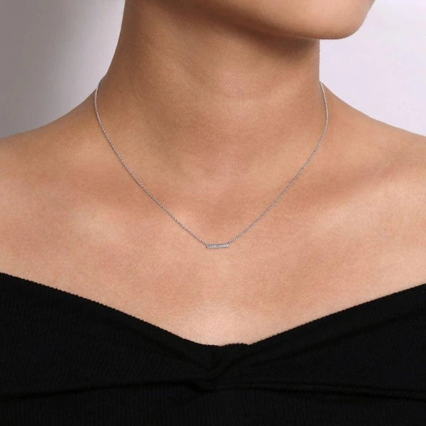 14K White Gold Petite e Diamond Bar Necklace