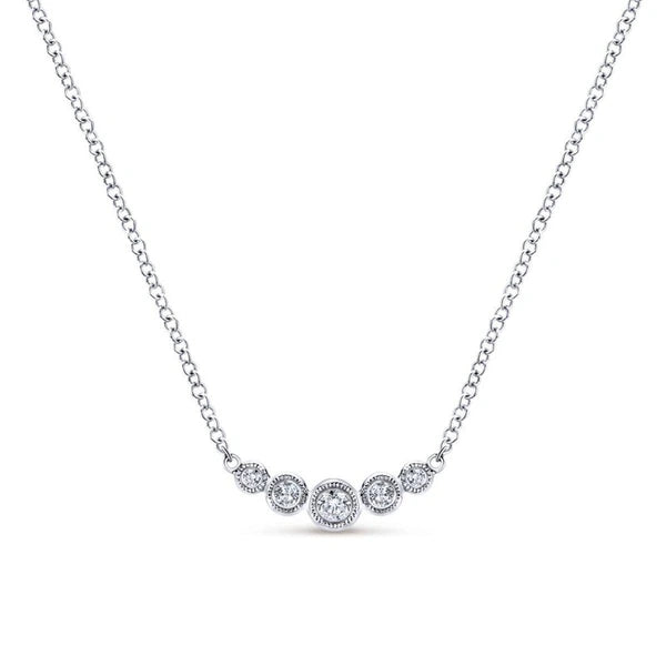 14K White Gold Curved Diamond Bar Necklace